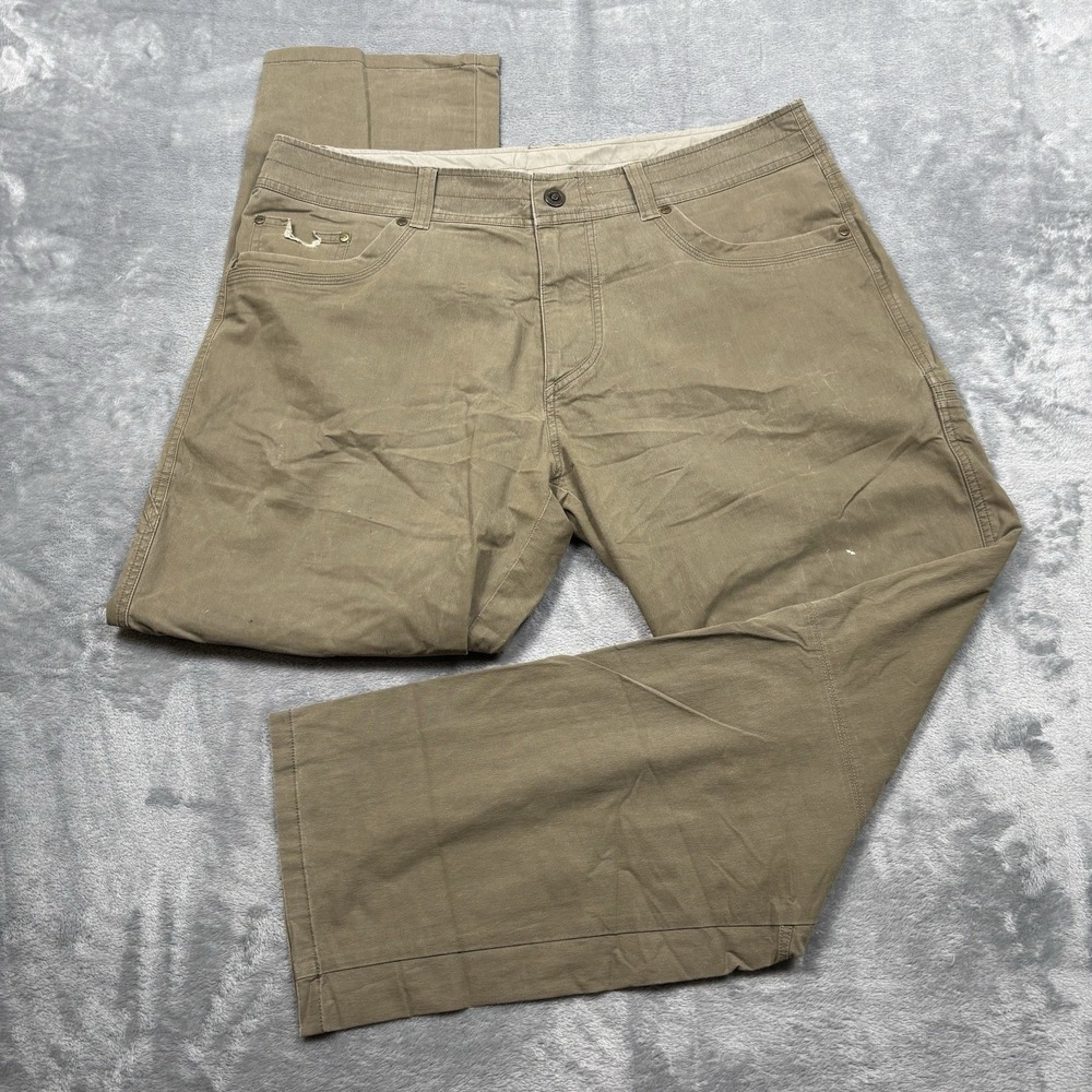 Kuhl Revolvr Pants Mens 38x32 Brown Vintage Patina Dye Canvas Hiking Outdoor*